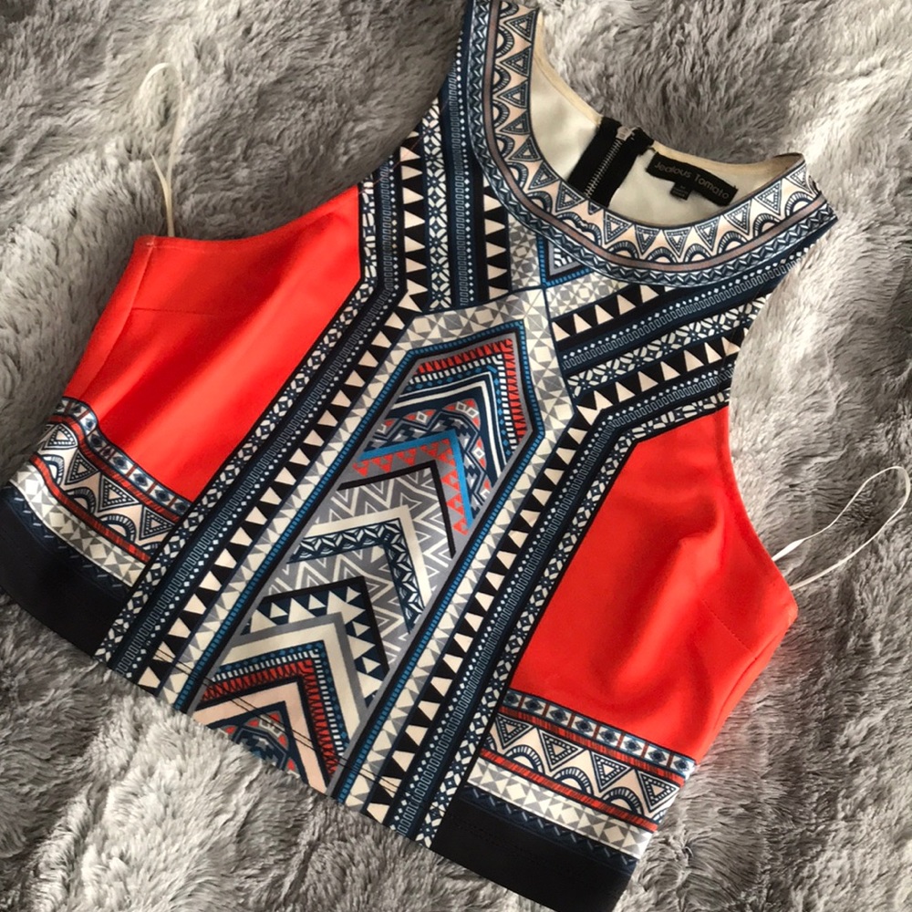 MULTI COLORED PRINT CROP TOP